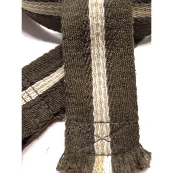 Unisex Belt D Ring Buckle Webbed Design Army Green Olive Khaki Stripe One Size - Picture 3 of 8